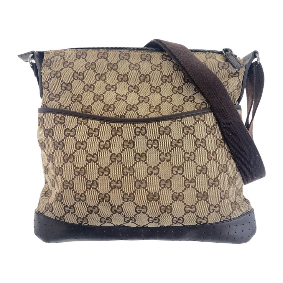 Gucci Shoulder Bag 145857 GG canvas, leather Beige Brown SilverMetal Crossbody Shoulder Bag Women