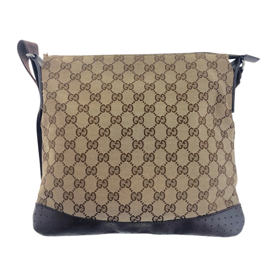 Gucci Shoulder Bag 145857 GG canvas, leather Beige Brown SilverMetal Crossbody Shoulder Bag Women