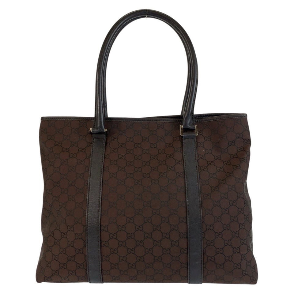 Gucci Tote Bag 257304 Nylon, Leather Brown Silver Metal Tote Bag Shoulder Bag GG pattern Women