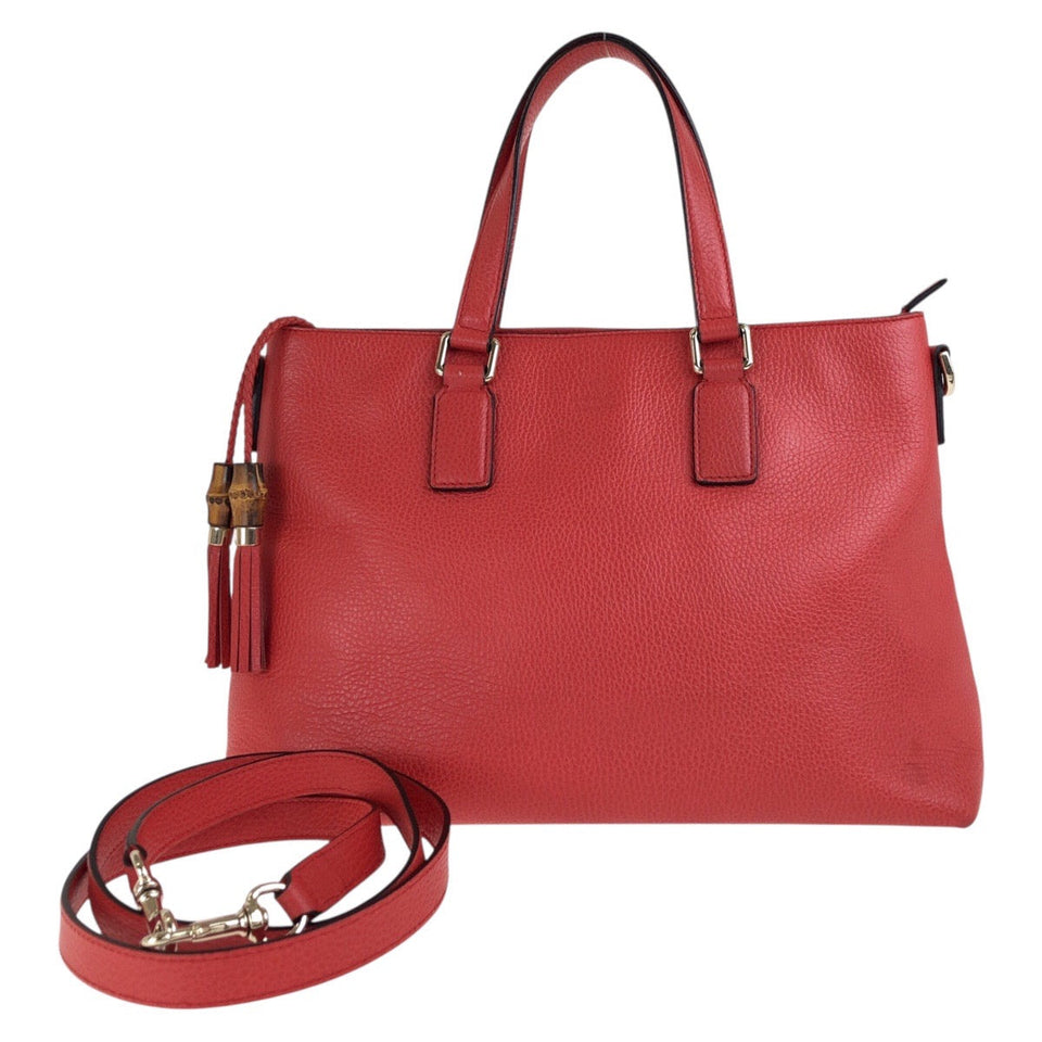 Gucci Tote Bag 365346 leather Red Gold Metal Tote Bag Shoulder Bag 2way Bamboo Tassel Women