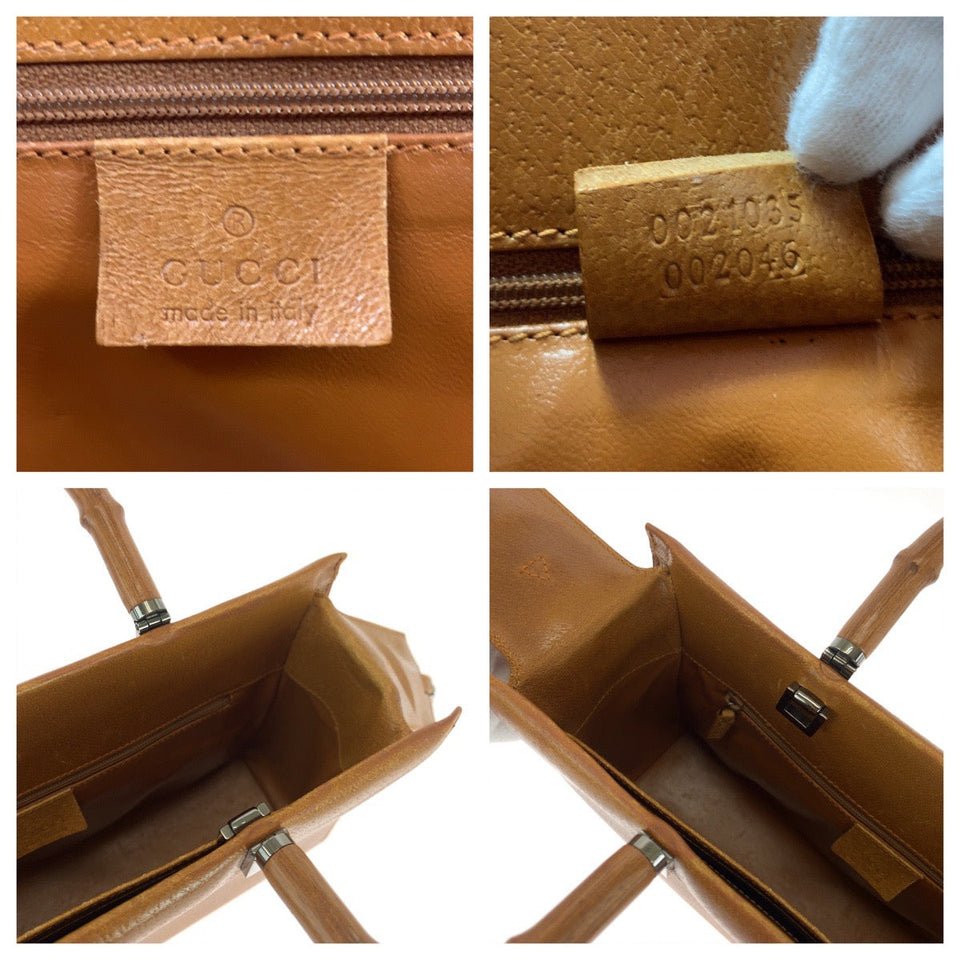 Gucci Handbag 002 1035 leather Camel SilverMetal 2way Handbag Tote Bag Shoulder Bag Bamboo Women