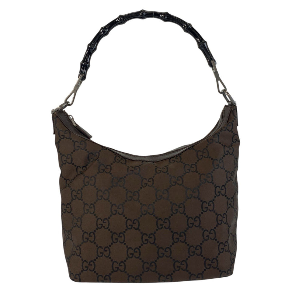 Gucci Shoulder Bag 000 0531 Nylon Brown Bamboo GG pattern Women