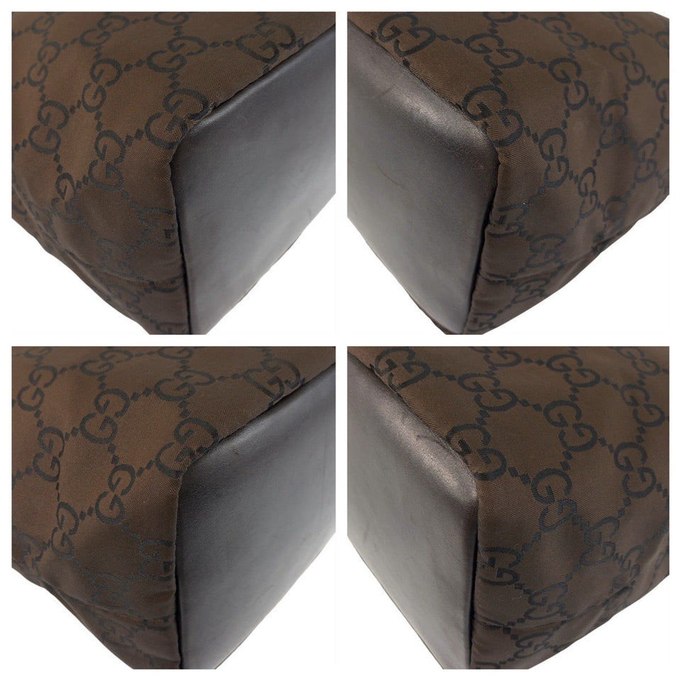 Gucci Shoulder Bag 000 0531 Nylon Brown Bamboo GG pattern Women