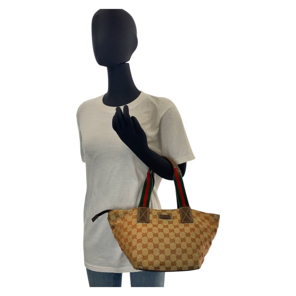 Gucci Tote Bag 131228 GG canvas, leather Beige brown Tote Bag handbag Sherry line Women
