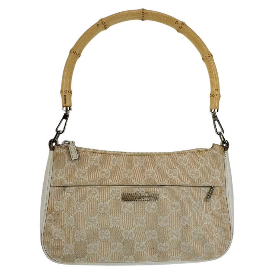 Gucci Shoulder Bag 001 3870 GG canvas, leather White beige Shoulder Bag Handbag Accessory Pouch Bamboo Women