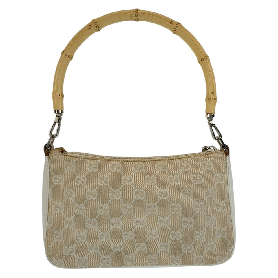 Gucci Shoulder Bag 001 3870 GG canvas, leather White beige Shoulder Bag Handbag Accessory Pouch Bamboo Women
