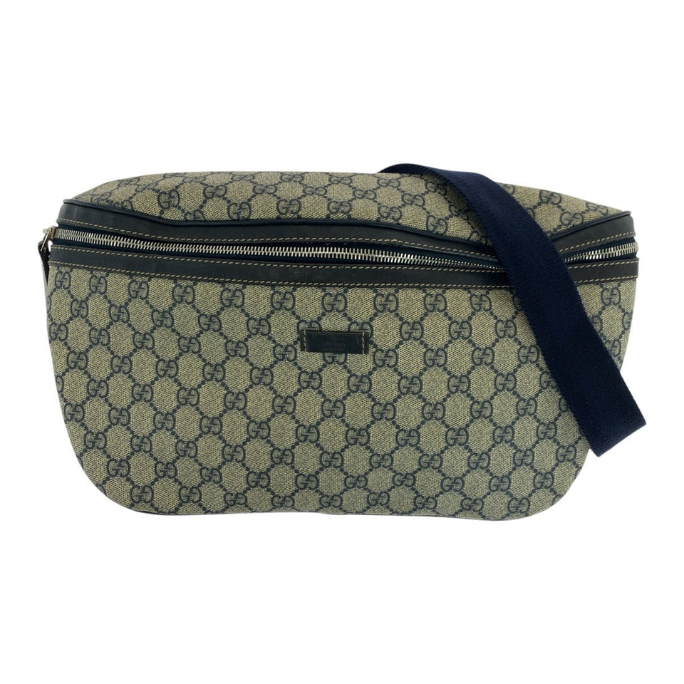 Gucci Shoulder Bag 211110 GG Supreme Canvas Beige Navy SilverMetal
