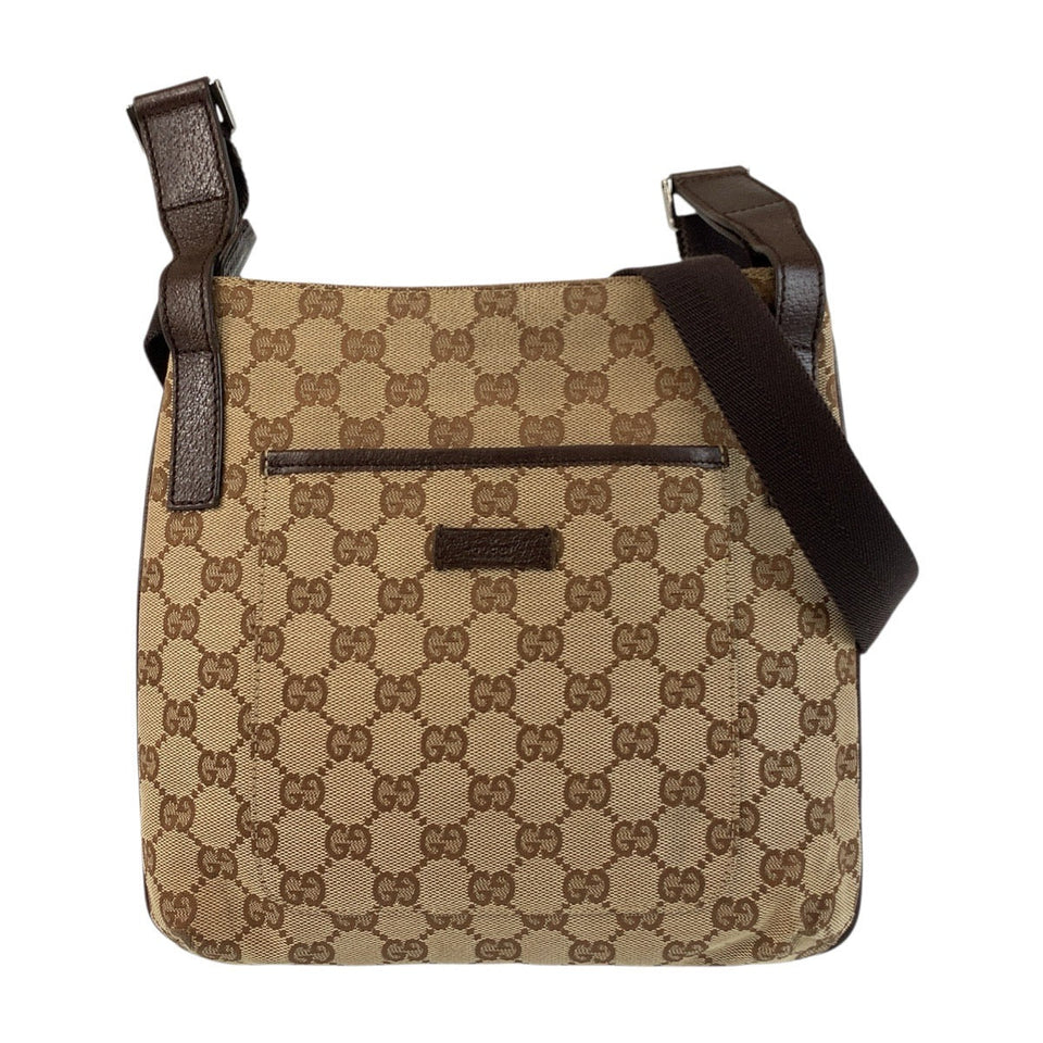Gucci Shoulder Bag 122793 GG canvas, leather Beige Brown SilverMetal Shoulder Bag pochette Women