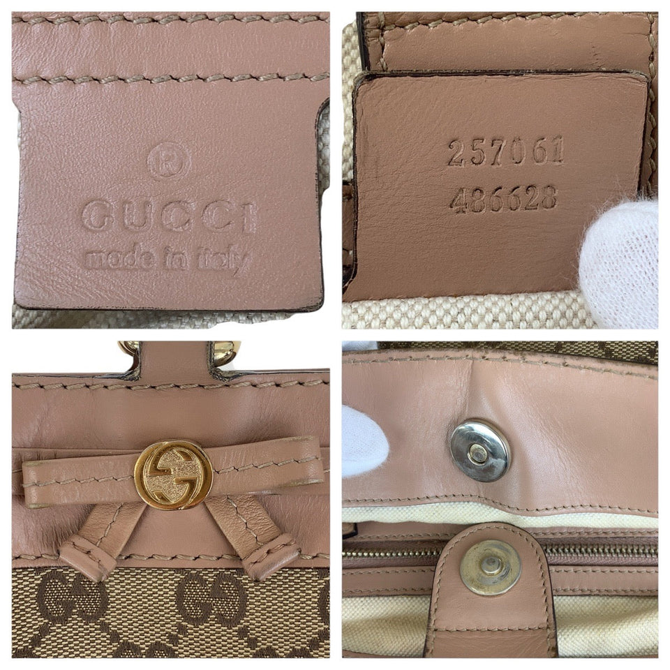 Gucci Tote Bag 257061 GG canvas, leather Pink Brown Gold Metal Tote Bag Shoulder Bag Pretty Women