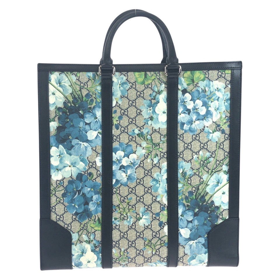 Gucci Tote Bag 406387 GG Supreme Canvas Navy SilverMetal GG Blooms