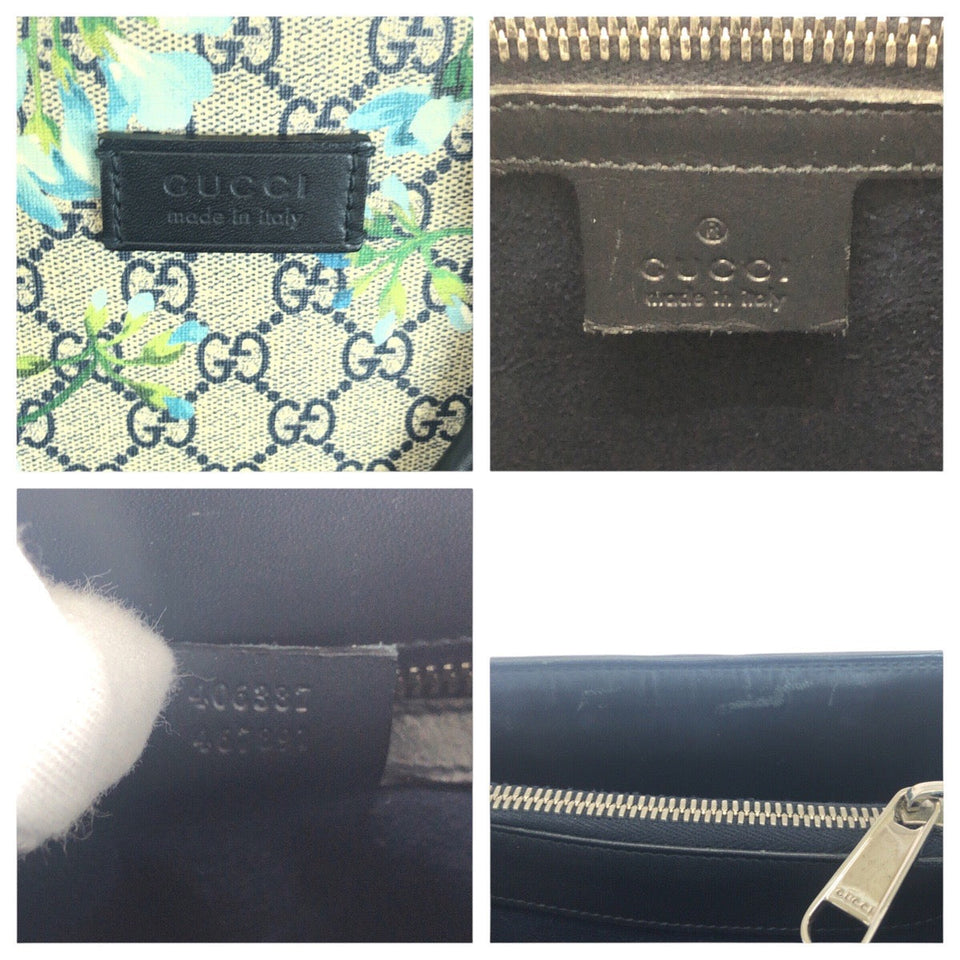 Gucci Tote Bag 406387 GG Supreme Canvas Navy SilverMetal GG Blooms
