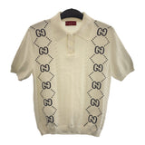 Gucci Short sleeve polo shirt cotton White black GG intarsia mens S