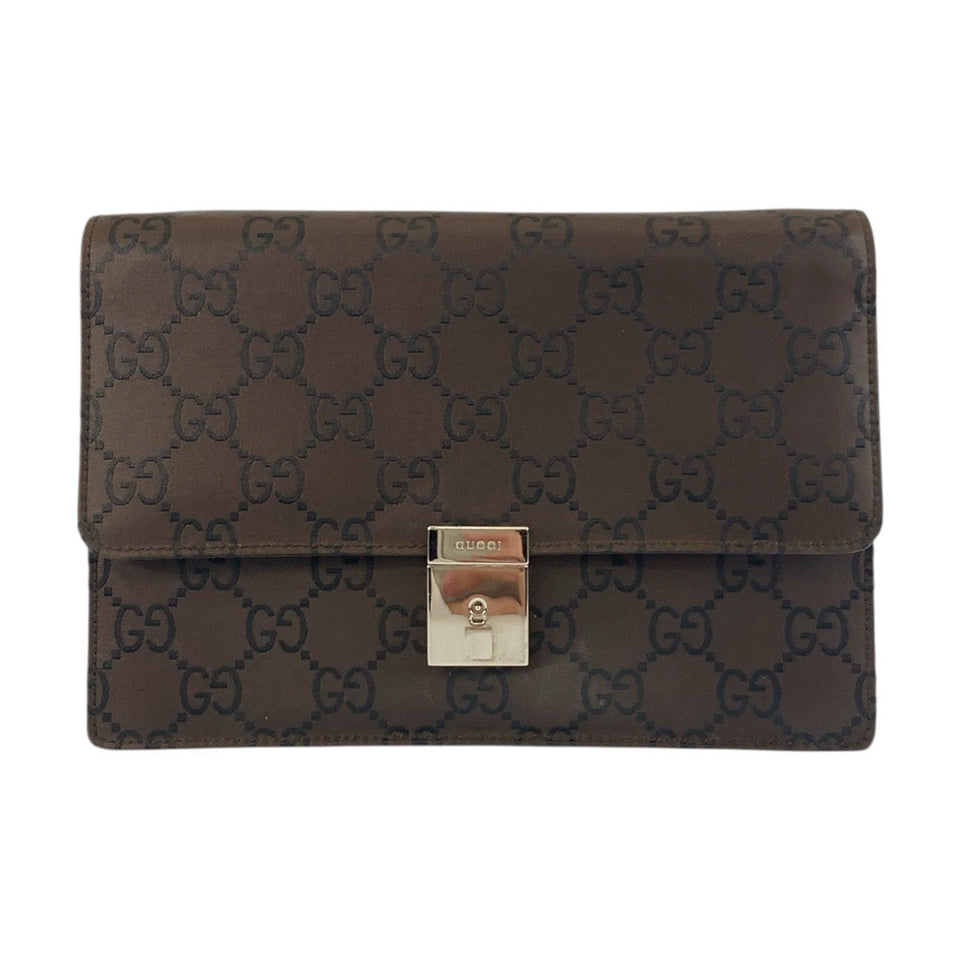Gucci Clutch bag 018 1600 Nylon Brown Silver Metal Clutch bag business bag GG pattern mens