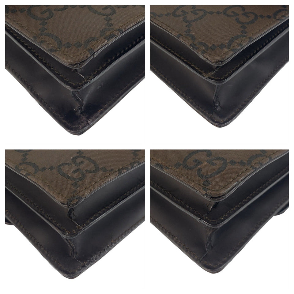 Gucci Clutch bag 018 1600 Nylon Brown Silver Metal Clutch bag business bag GG pattern mens