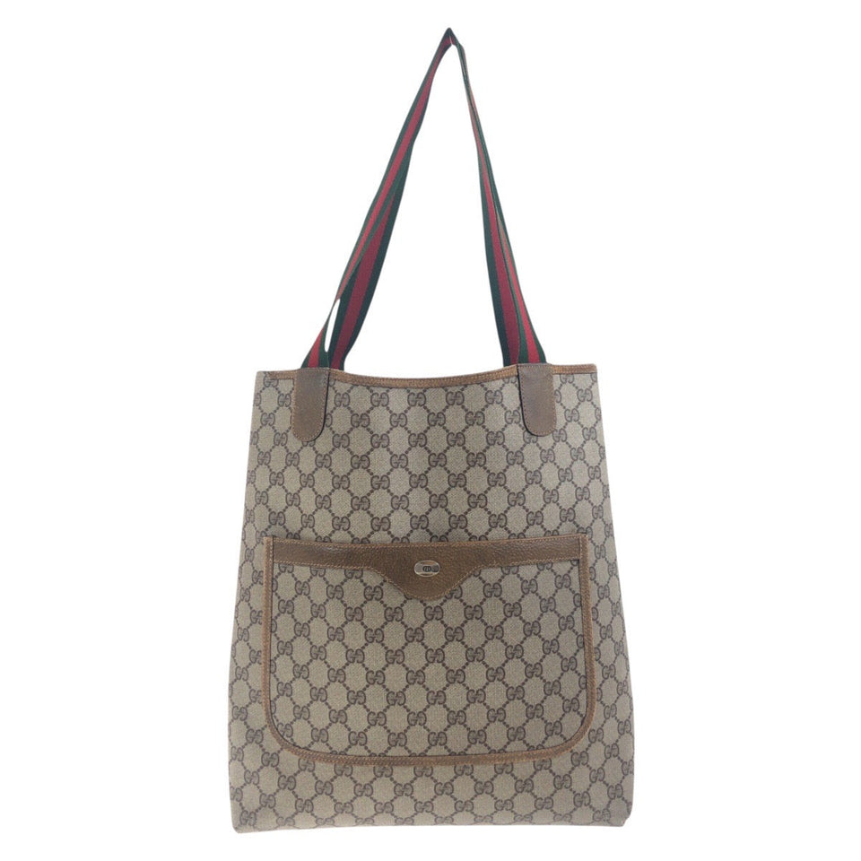 Gucci Tote Bag 50205 GG Supreme Canvas Beige brown Tote Bag Shoulder Bag Old Gucci Shelly Line Women