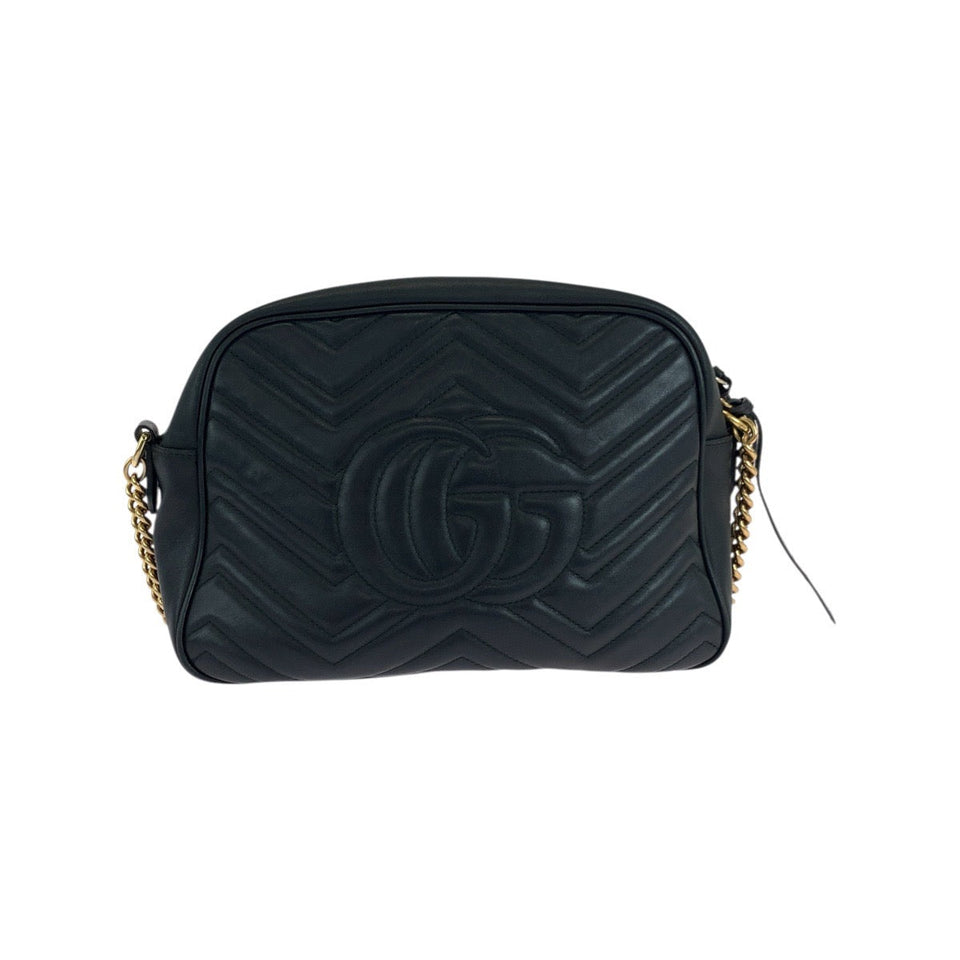 Gucci Shoulder Bag 443499 leather Black GoldMetal ChainShoulder Bag Pochette GG Marmont quilting Women
