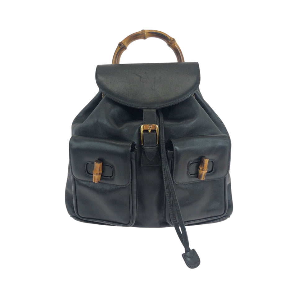 Gucci Backpack 003 1119 0016 leather Black GoldMetal Backpack Backpack Bamboo Women