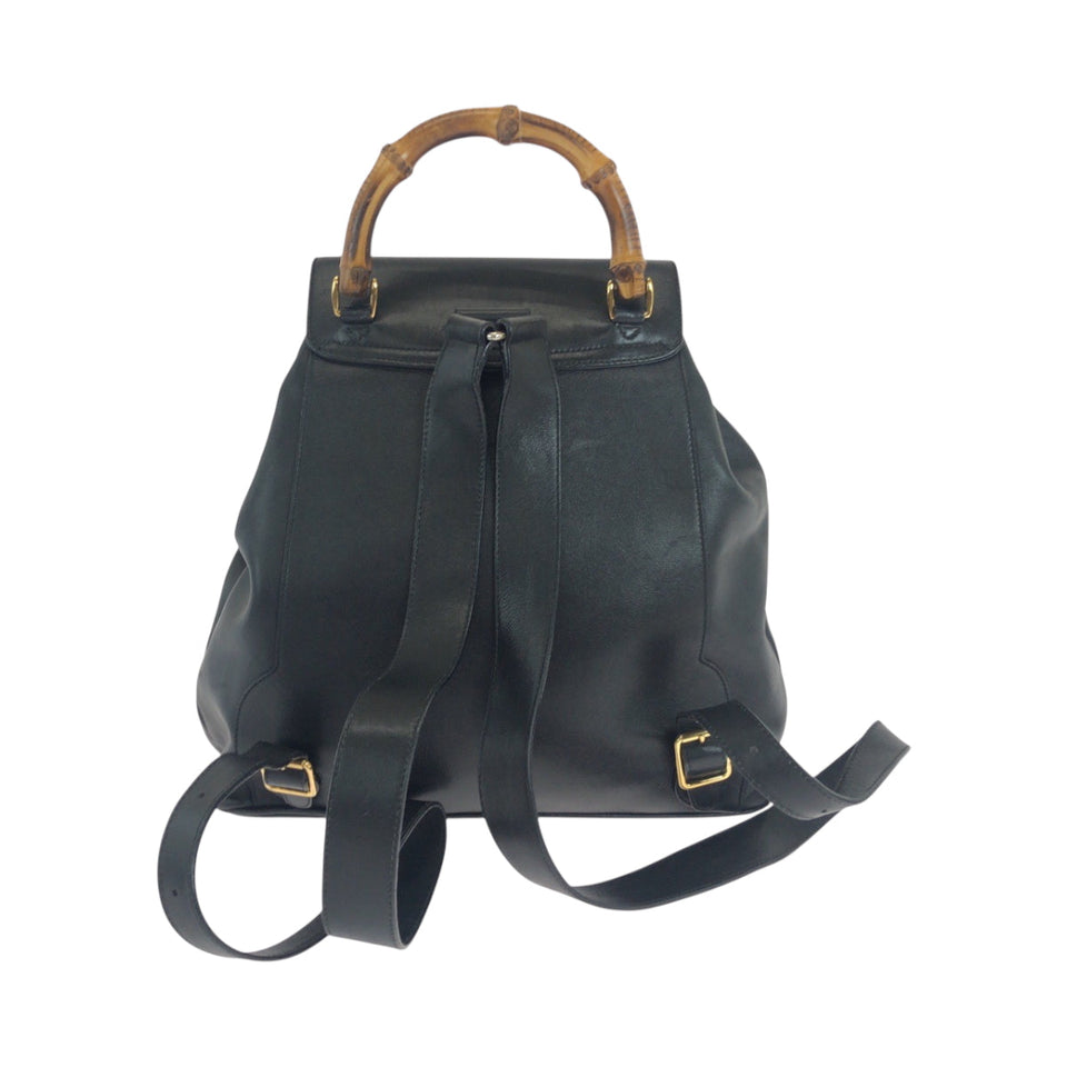 Gucci Backpack 003 1119 0016 leather Black GoldMetal Backpack Backpack Bamboo Women