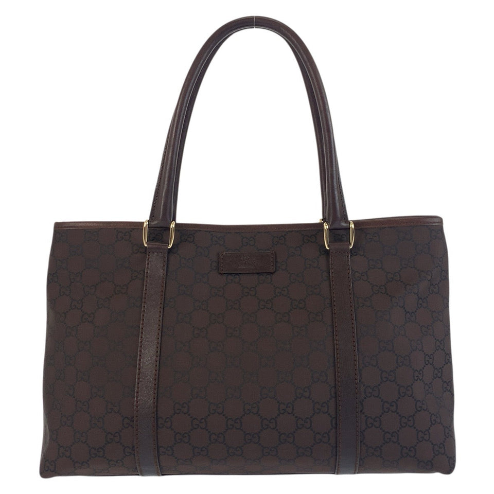 Gucci Tote Bag 257302 Nylon Brown Gold Metal GG pattern