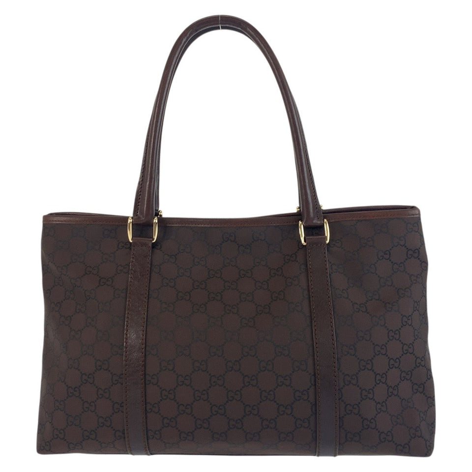 Gucci Tote Bag 257302 Nylon Brown Gold Metal GG pattern