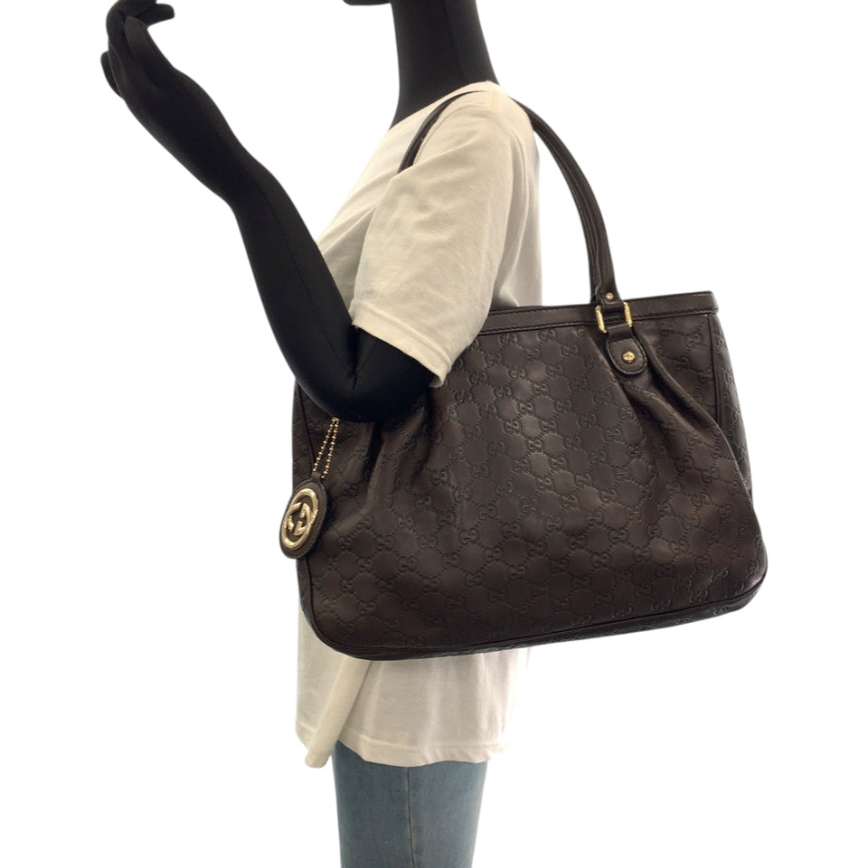 Gucci Tote Bag 296835 leather Dark Brown Gold Metal Tote Bag Shoulder Bag Guccisima Sukey Women