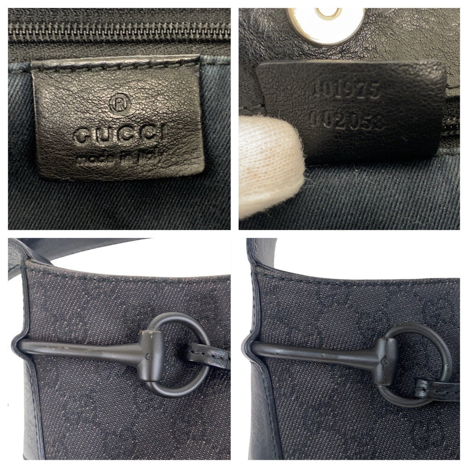 Gucci Shoulder Bag 101975 GG canvas Black black Horsebit