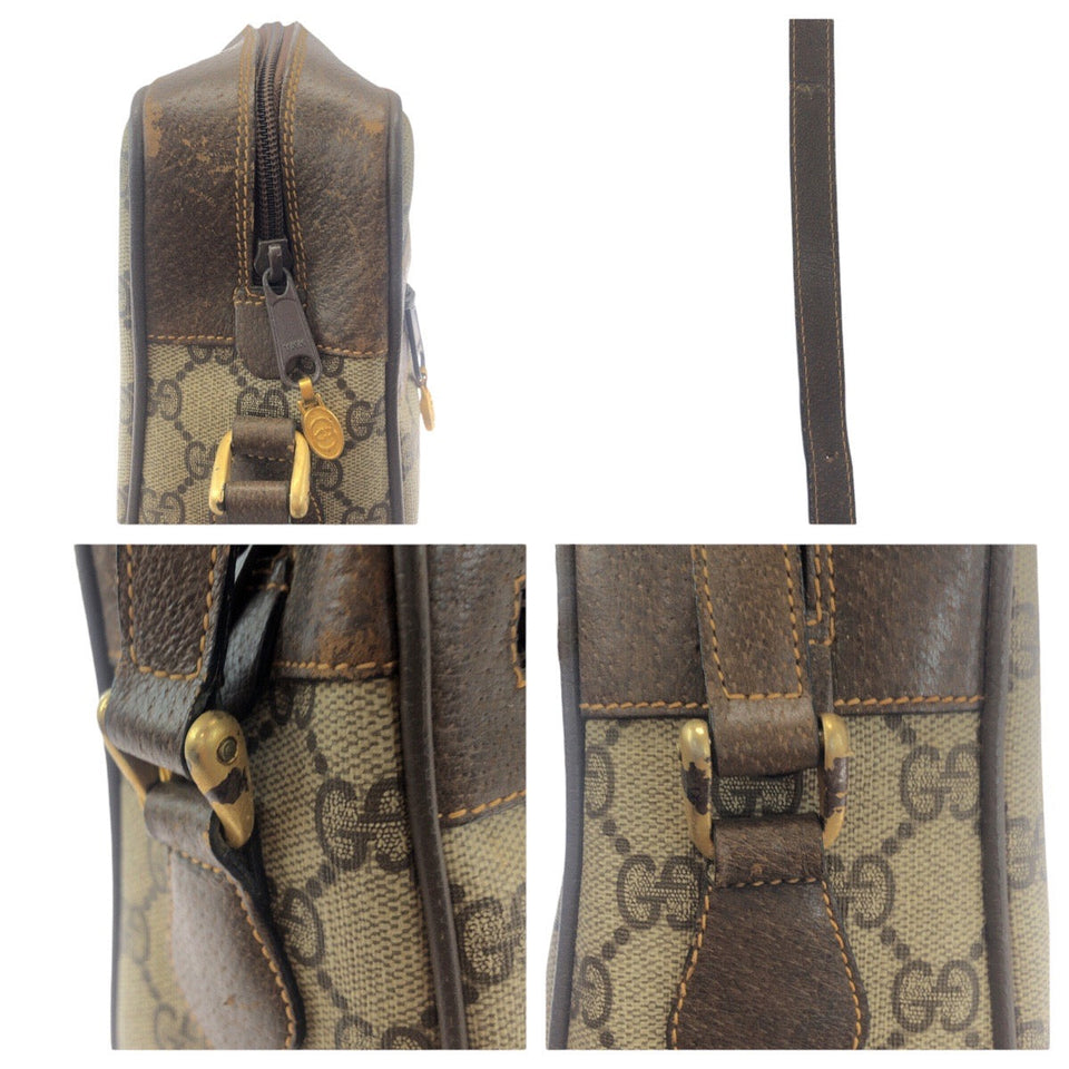 Gucci Shoulder Bag 72 001 4071 GG Supreme canvas, leather Beige Brown Gold Metal Crossbody Shoulder Bag Old Gucci Shelly Line Women