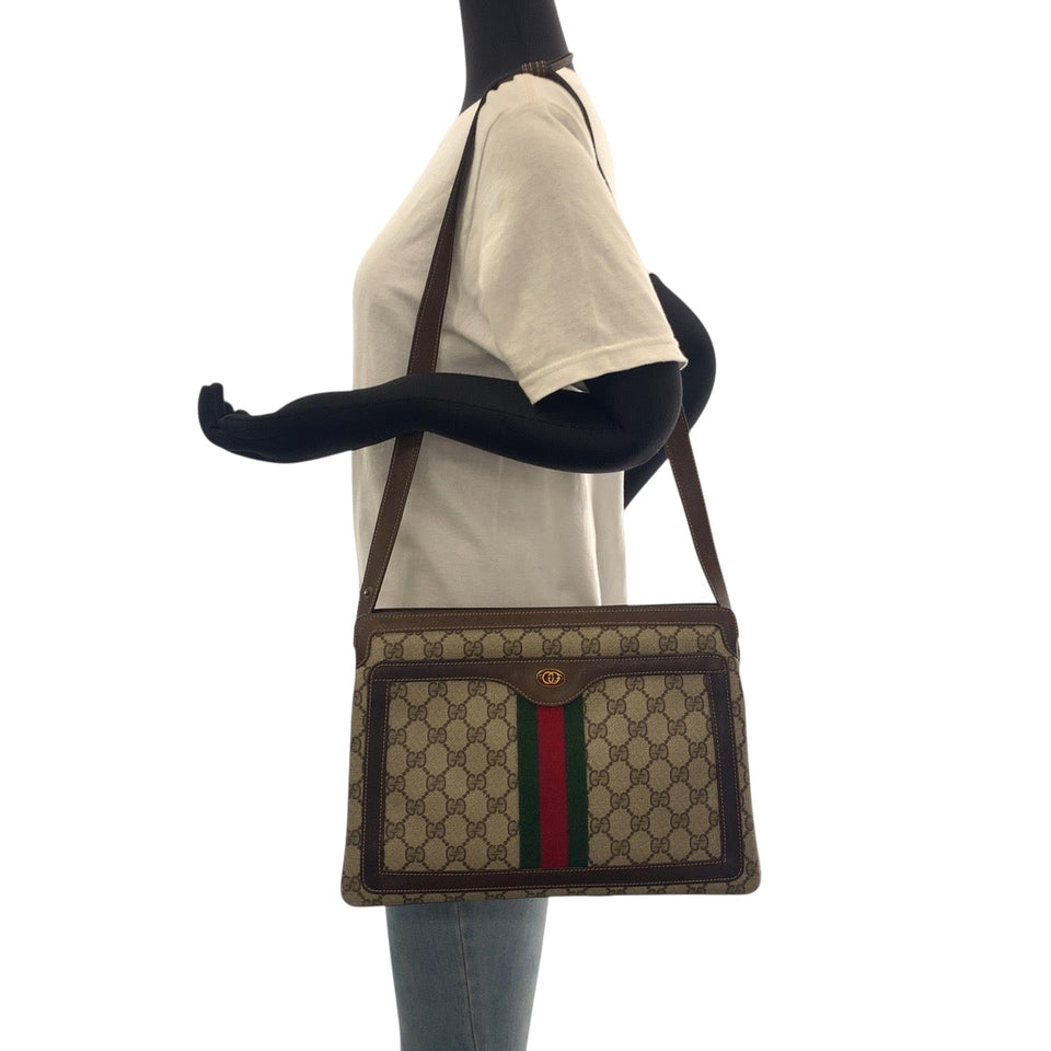 Gucci Shoulder Bag 001 16 4085 GG Supreme Canvas Beige Brown Gold Metal Shoulder Bag Shoulder Bag Old Gucci Shelly Line Women