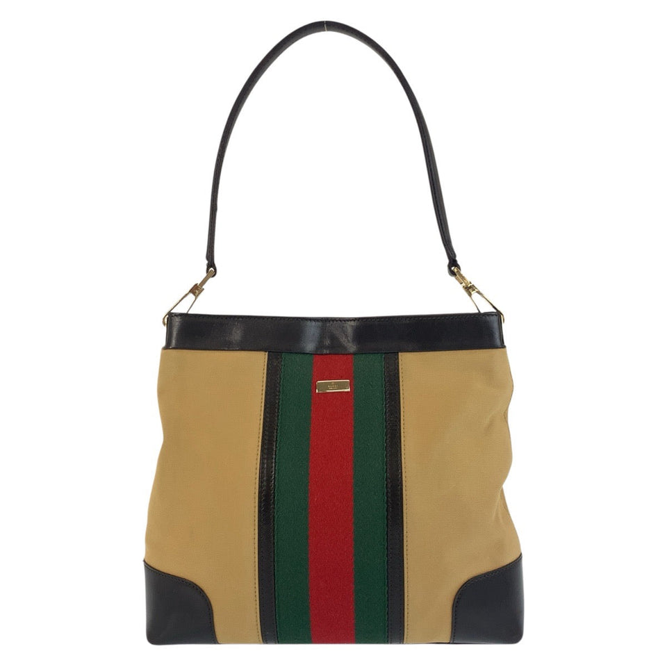 Gucci Shoulder Bag 001 4231 Canvas, Leather Beige Brown Gold Metal Sherry line Women