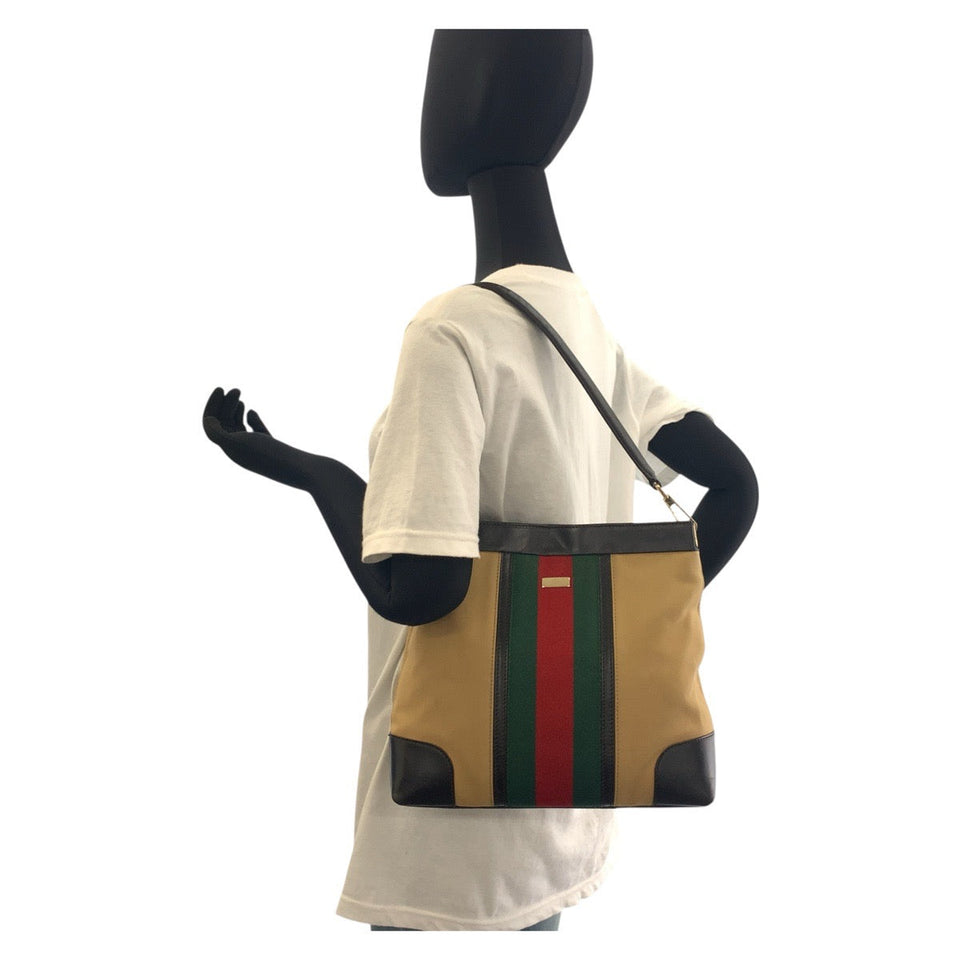 Gucci Shoulder Bag 001 4231 Canvas, Leather Beige Brown Gold Metal Sherry line Women