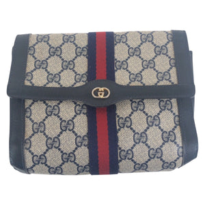 Gucci Clutch bag GG Supreme Canvas Navy Gray Gold Metal Old Gucci Shelly Line