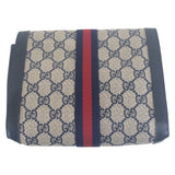 Gucci Clutch bag GG Supreme Canvas Navy Gray Gold Metal Old Gucci Shelly Line