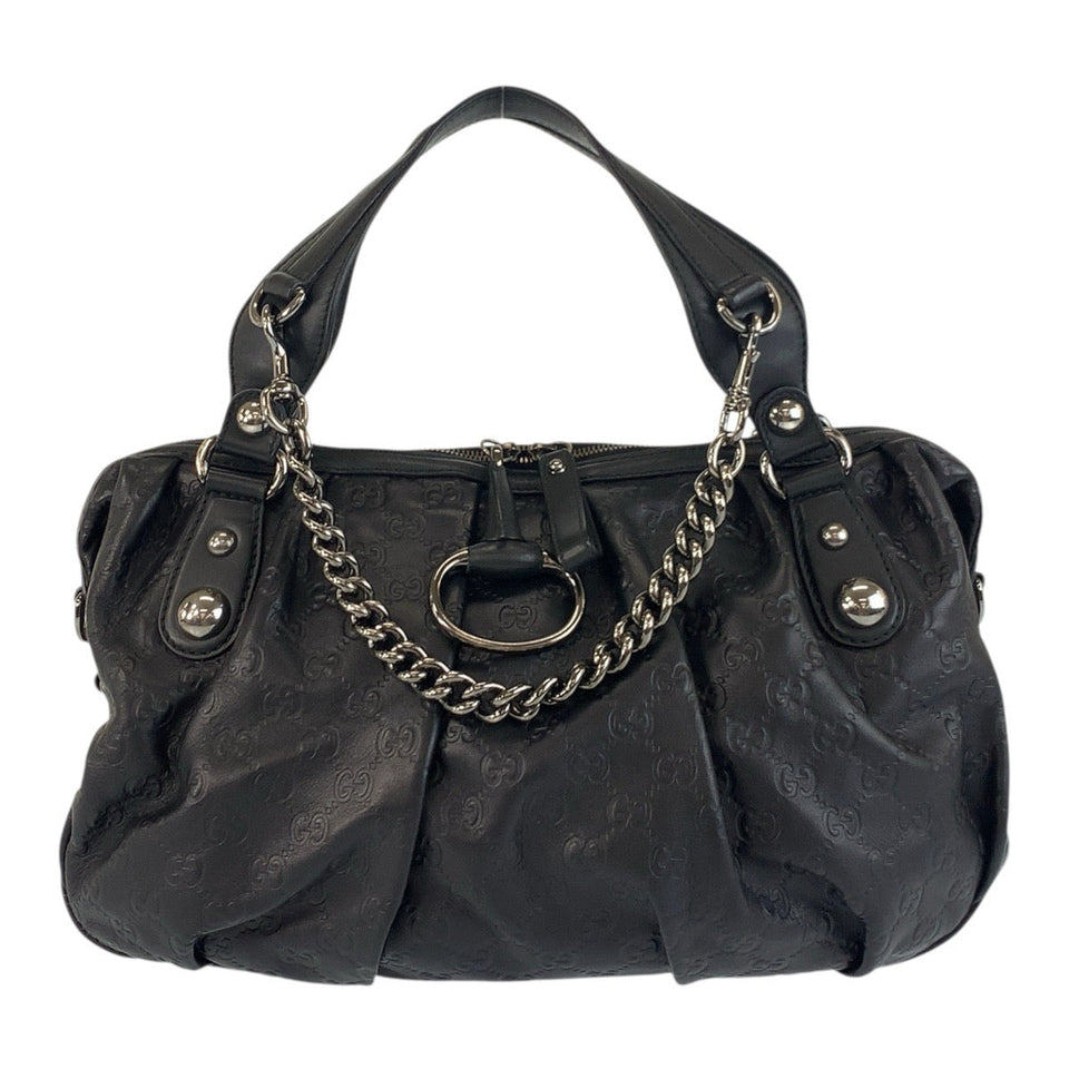 Gucci Handbag 228594 leather Black SilverMetal Handbag Shoulder Bag Horsebit Guccissima Women
