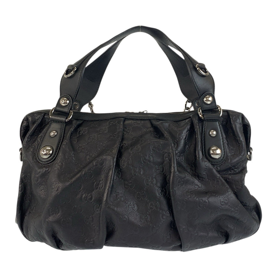 Gucci Handbag 228594 leather Black SilverMetal Handbag Shoulder Bag Horsebit Guccissima Women