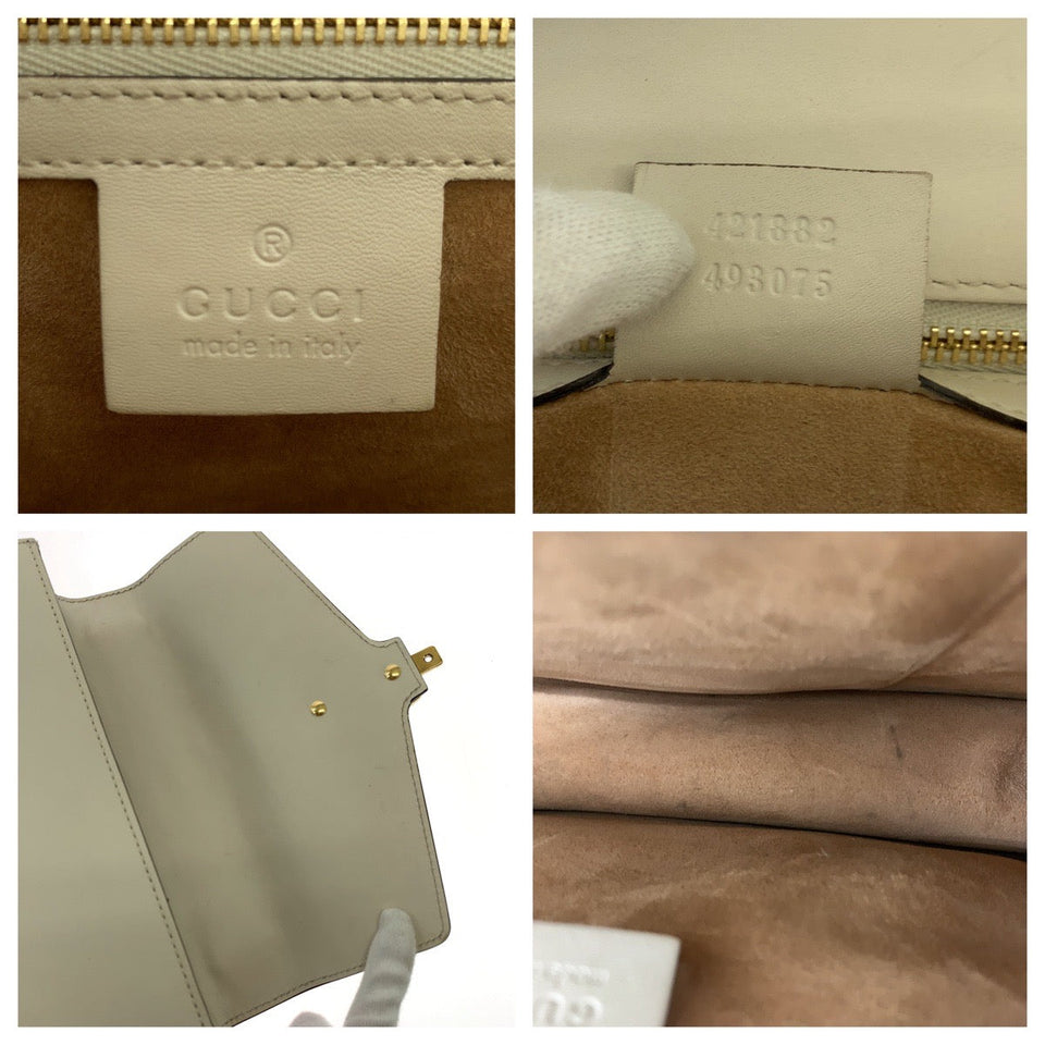 Gucci Shoulder Bag 421882 Calfskin Ivory Gold Metal Shoulder Bag handbag sherry line sylvie Women