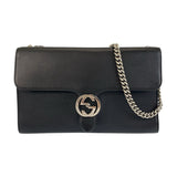Gucci Shoulder Bag 387604 leather Black SilverMetal ChainShoulder Bag Pochette Interlocking Women