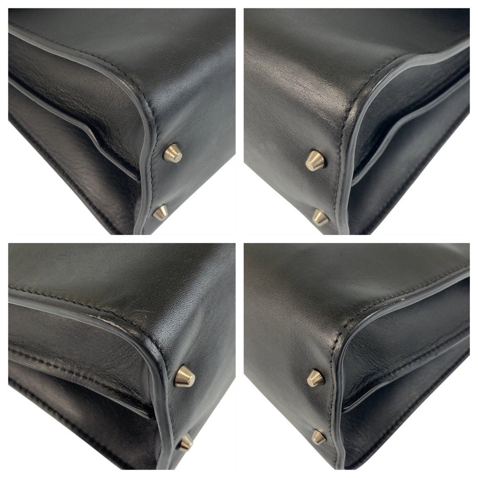 Gucci Shoulder Bag 387604 leather Black SilverMetal ChainShoulder Bag Pochette Interlocking Women