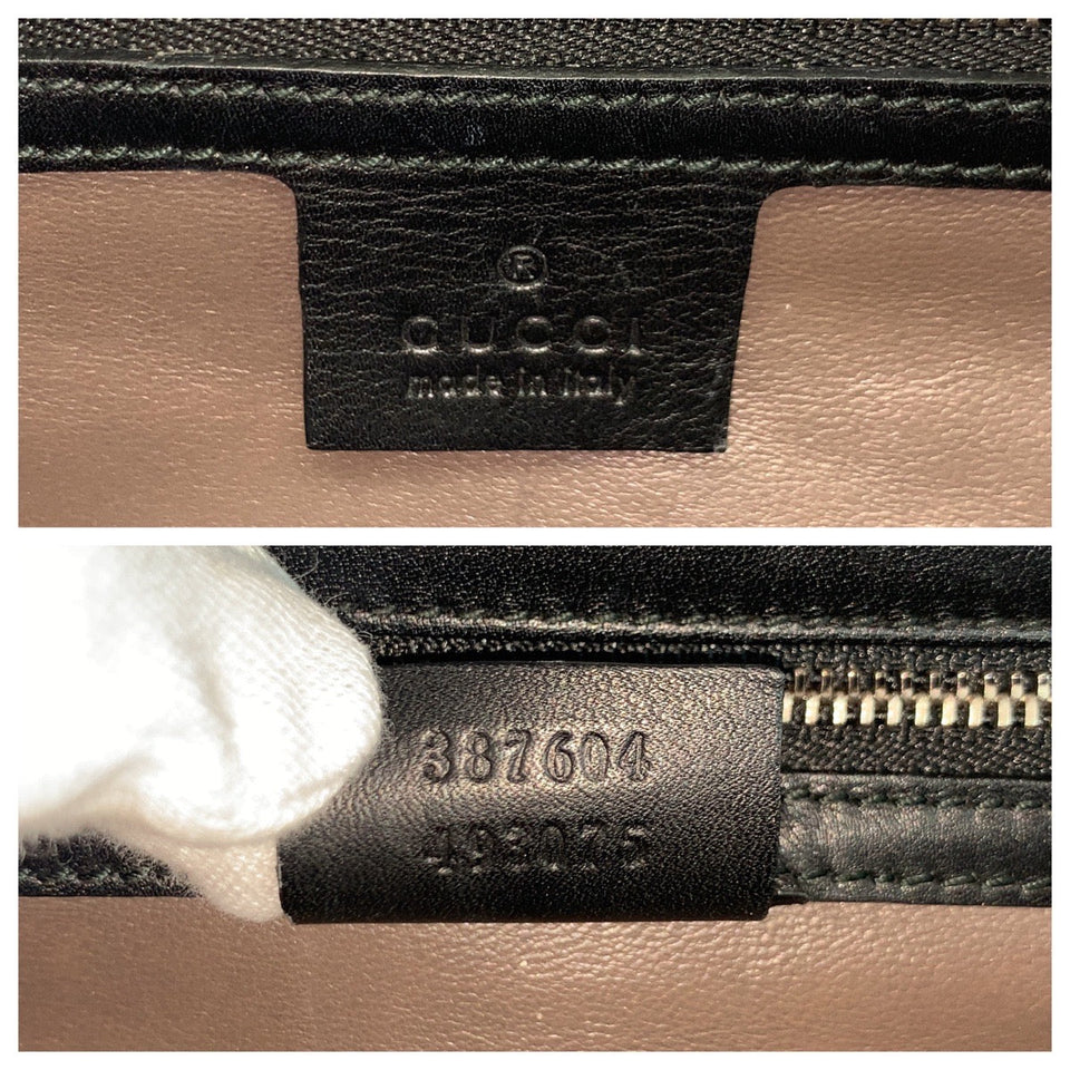 Gucci Shoulder Bag 387604 leather Black SilverMetal ChainShoulder Bag Pochette Interlocking Women