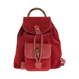 Gucci Backpack 003 2034 0030 Suede Red Gold Metal Bamboo