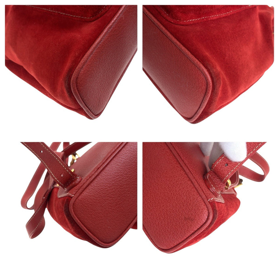 Gucci Backpack 003 2034 0030 Suede Red Gold Metal Bamboo