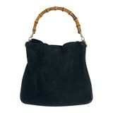 Gucci Shoulder Bag 001 3638 Suede Black Brown Gold Metal Bamboo
