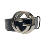 Gucci belt 411924 leather black Gucci Shima interlocking 36