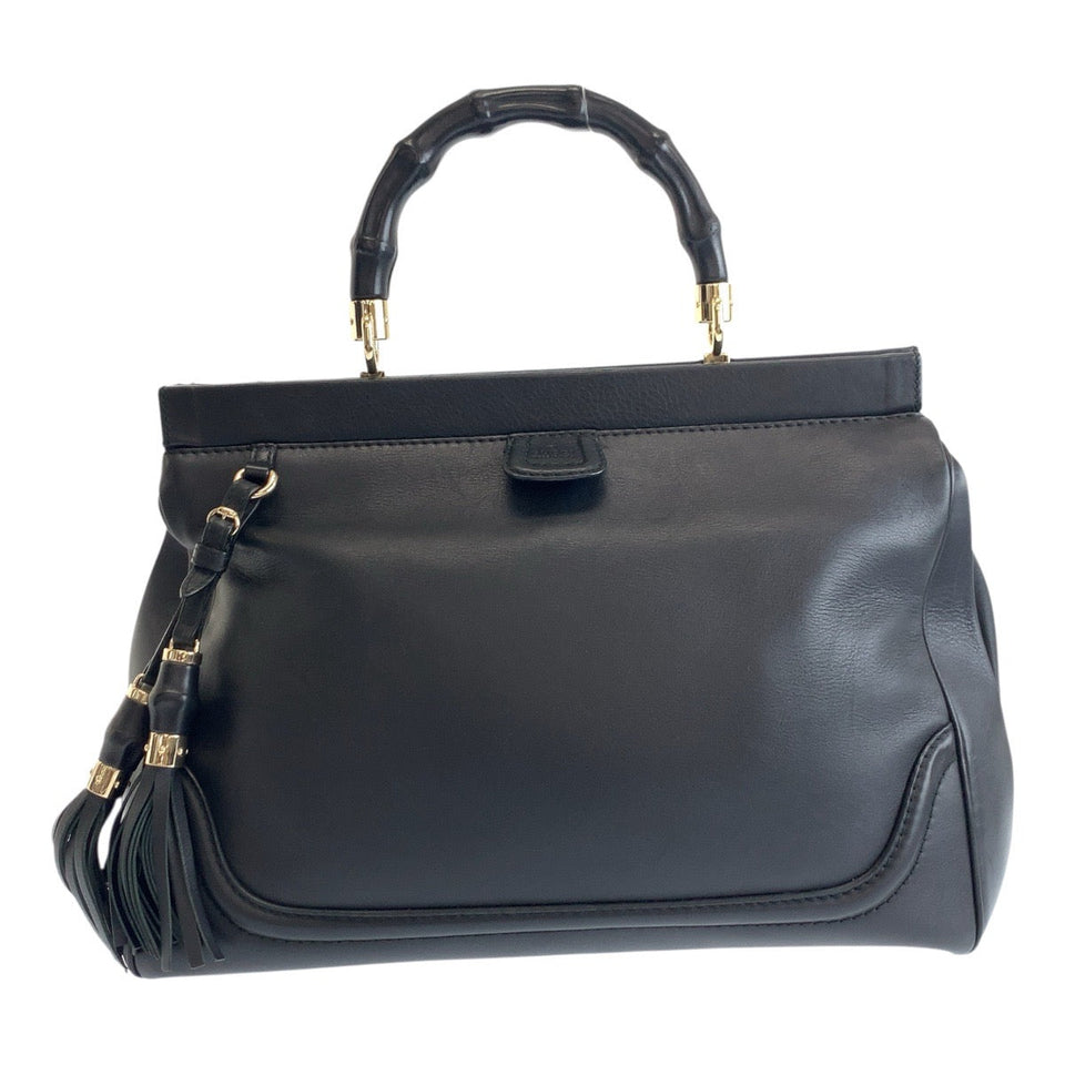 Gucci Handbag 296860 leather Black GoldMetal Bamboo