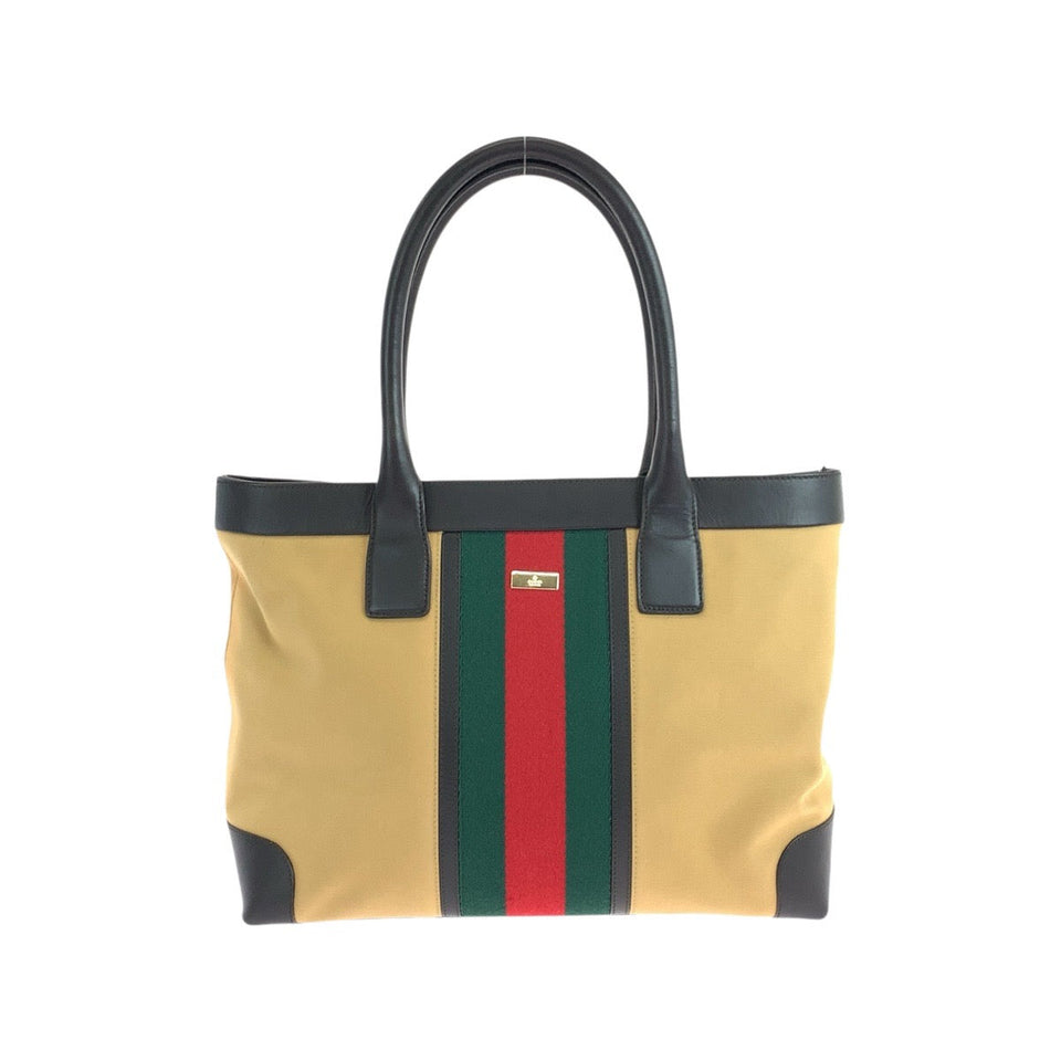 Gucci Tote Bag 002.1119 canvas Beige Camel Brown Sherry line Mayfair