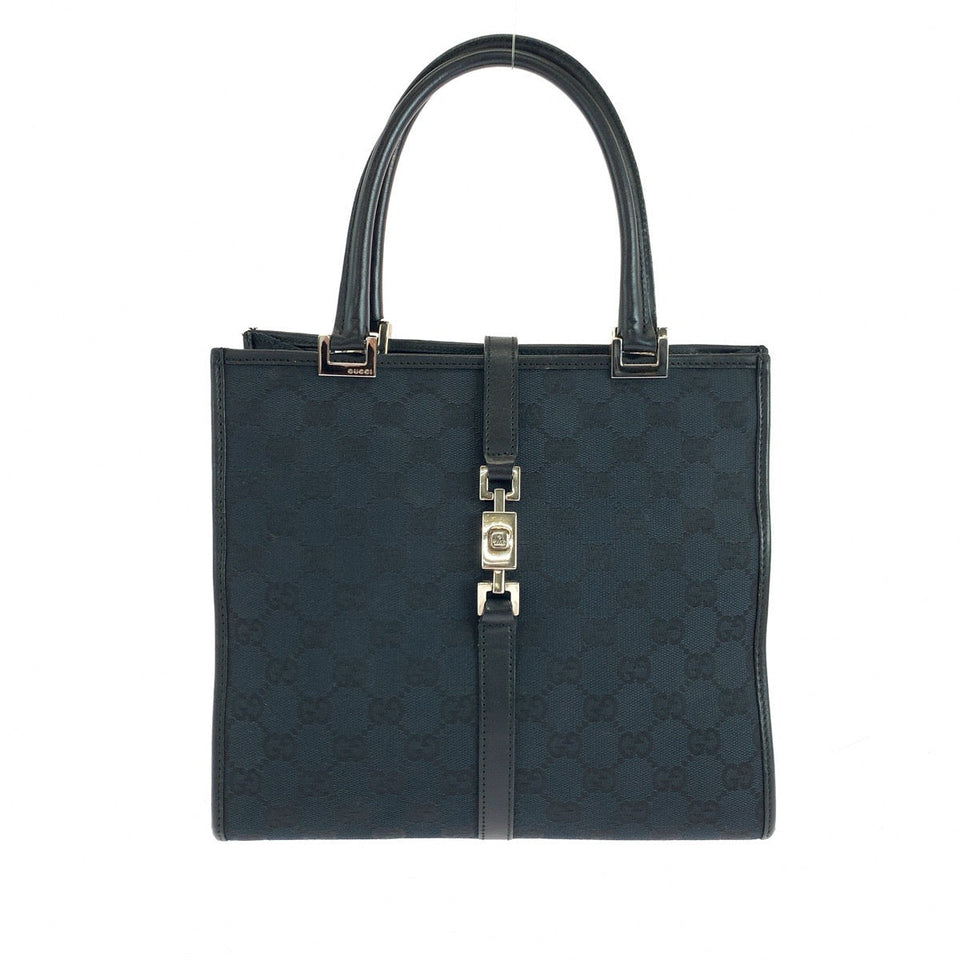 Gucci Tote Bag 002 1065 GG canvas Black SilverMetal Jackie