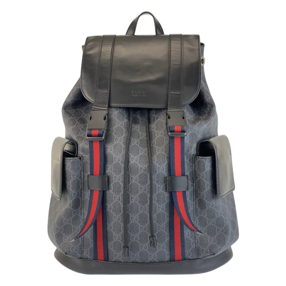 Gucci Backpack 495563 GG Supreme Canvas Black Silver Metal Sherry line