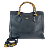 Gucci Tote Bag 655658 leather Black Gold Metal Bamboo Diana