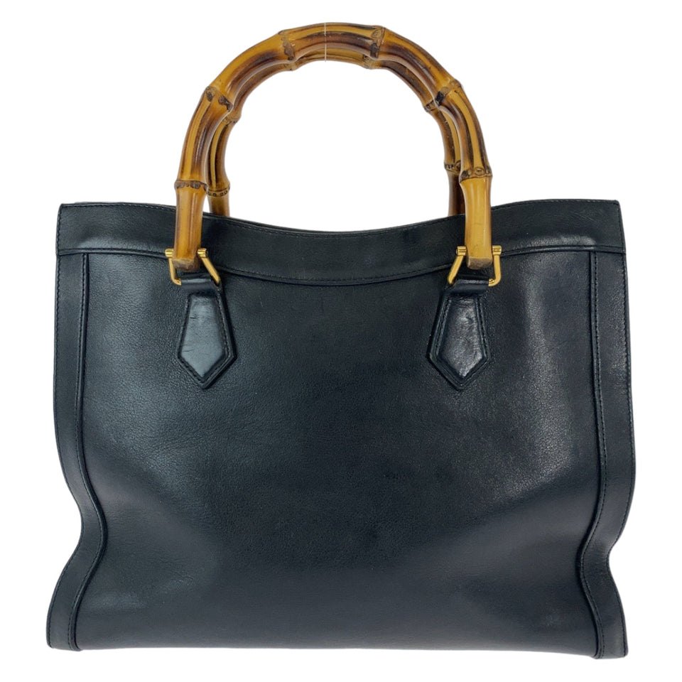 Gucci Tote Bag 655658 leather Black Gold Metal Bamboo Diana
