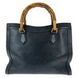 Gucci Tote Bag 655658 leather Black Gold Metal Bamboo Diana