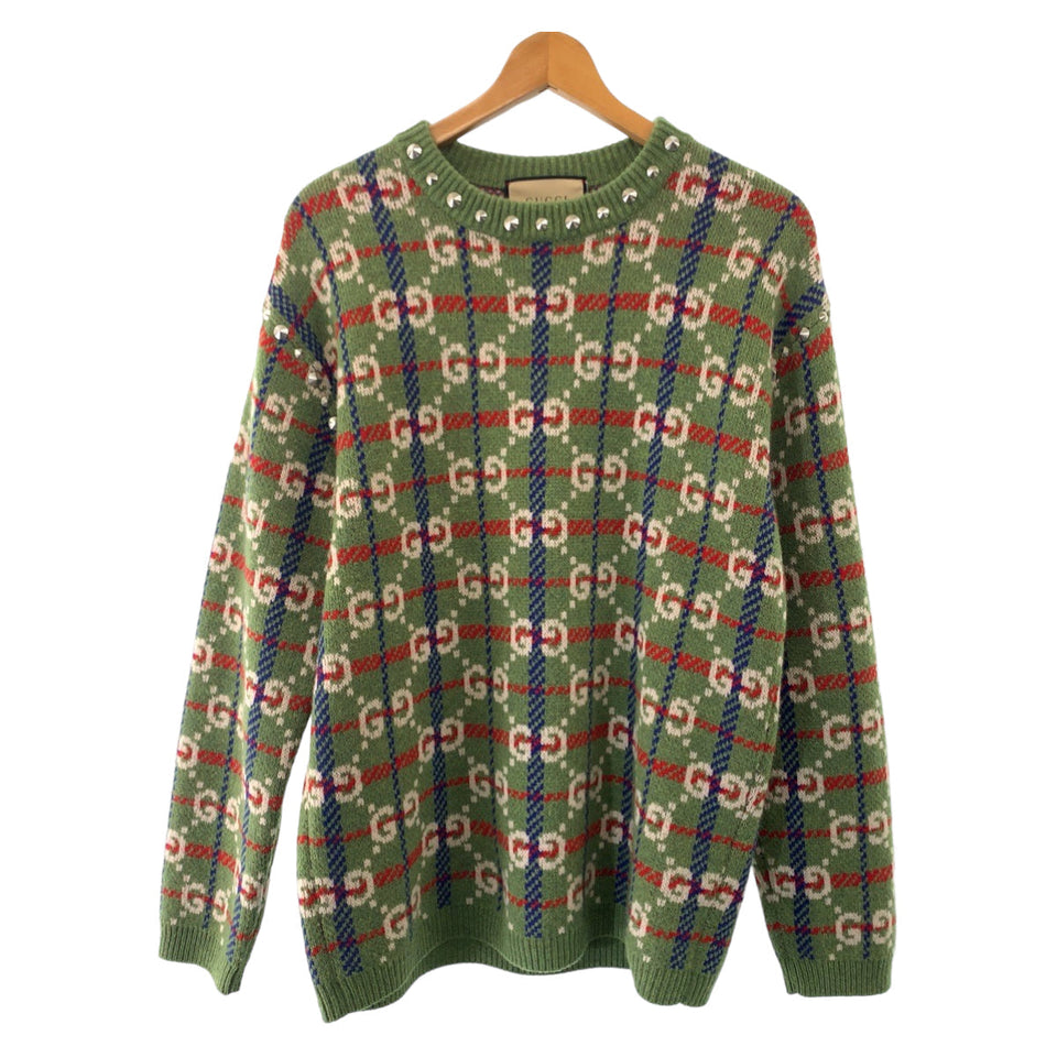 Gucci knit 713571 XKCOZ wool Multicolor SilverMetal Neck studs GG total pattern S